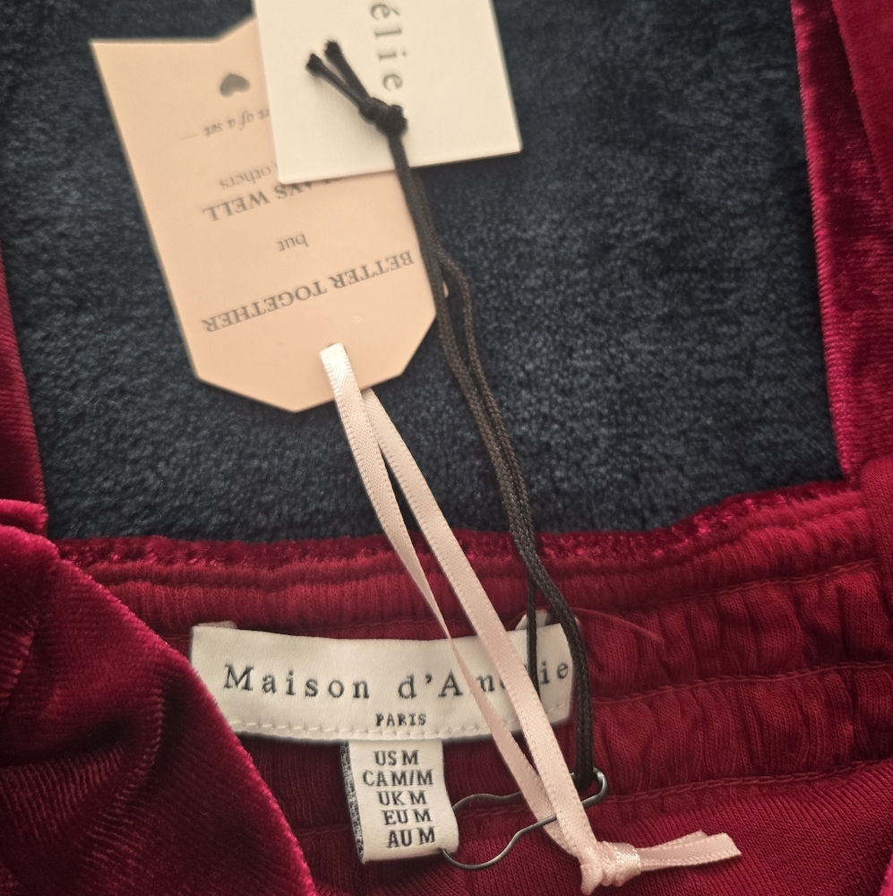 Maison d'Amelie Red Velvet Top In Medium